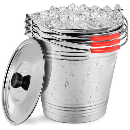 OBTANIM 3 Pack 6L Stainless Steel Metal Ice Buckets Champagne Drink Cooler Storage Ice Pails with Handle and Lid for Party Favors Organizing Home Parties Bar Cooling Supplies