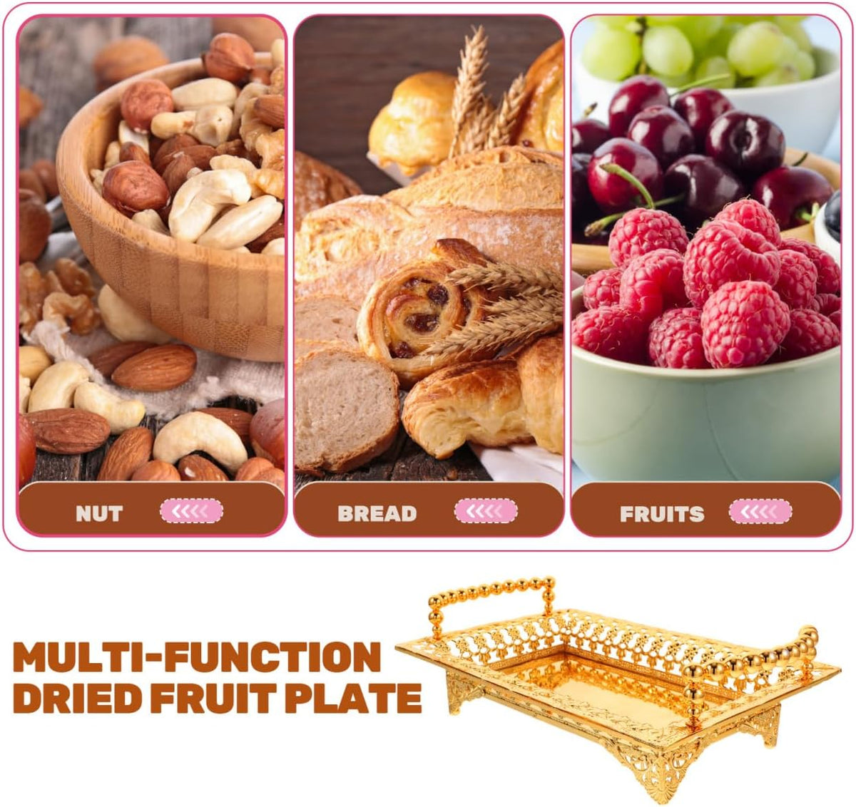 Ipetboom Fruit Plate Serving Tray Iron Appetizer Platters, 10.6X7.1X2.4in