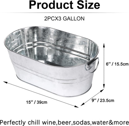 tchrules Galvanized Beverage Tub, 3 Gallon Metal Ice Bucket with Handles