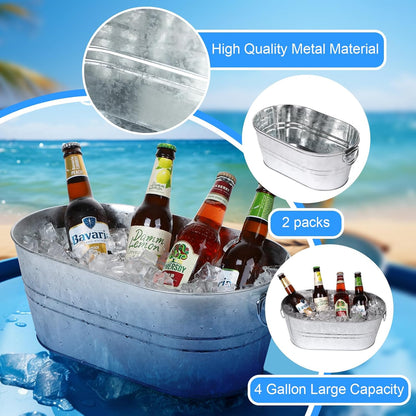 tchrules Galvanized Beverage Tub, 3 Gallon Metal Ice Bucket with Handles