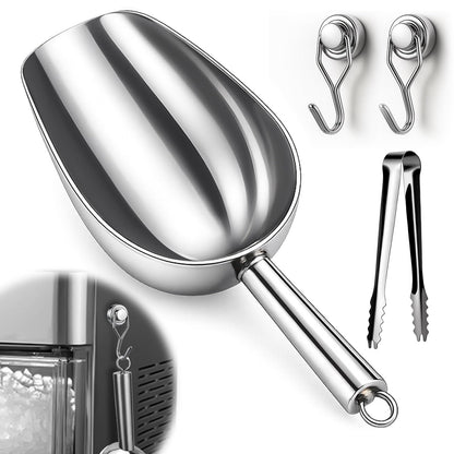Juome 12oz Stainless Steel Ice Scoop for Freezer with Magnetic Holder