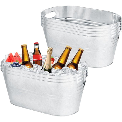 OBTANIM 4 Pack 4 Gallon Galvanized Ice Buckets Metal Champagne Drink Cooler Ice Tub with Carry Handles for Beer Cocktails Wine Beverage Home Parties Bar Cooling Supplies (Silvery)