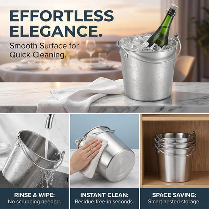 6 Pcs 1.8 Quart Small Ice Buckets with Handle Silver Wine Chiller