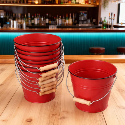 8 Pack 7 inch Red Metal Ice Bucket with Handles, 7 inch Red Serving Pail Ice Bucket, Galvanized Beer Buckets for Party, Home, Bar, and Outdoor Use