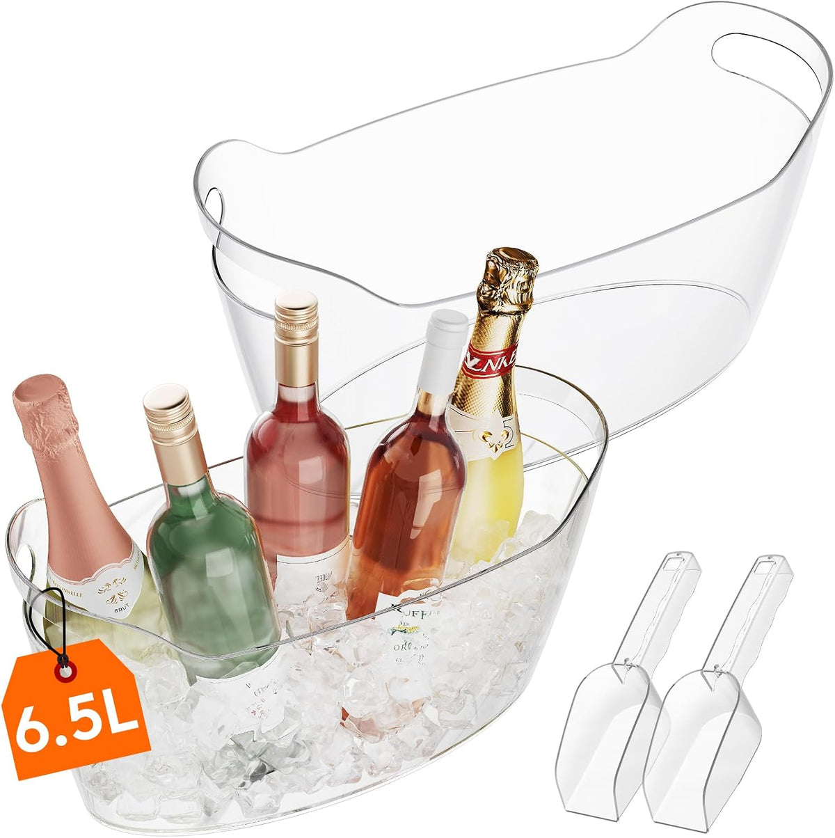 Lifewit 6.5L Plastic Ice Bucket for Parties with Handle & Scoop, 2 Pcs