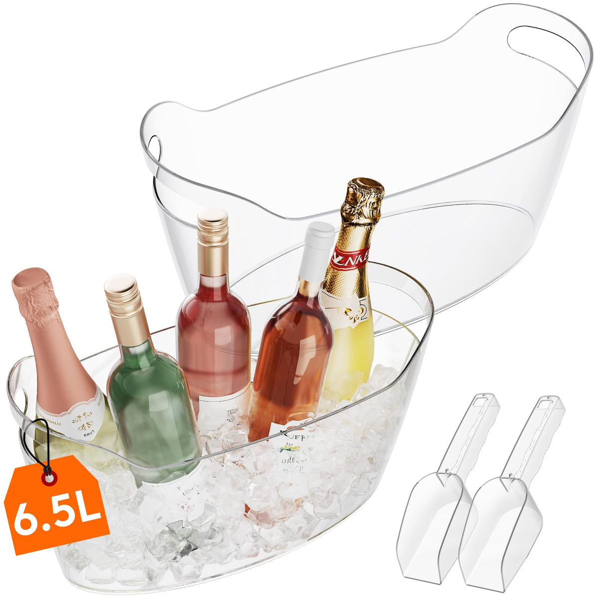 Lifewit 6.5L Plastic Ice Bucket for Parties with Handle & Scoop, 2 Pcs