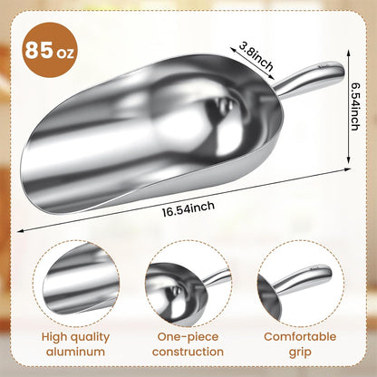 2 Set 85 oz Large Aluminum Ice Scoop with Holder, Metal Scooper