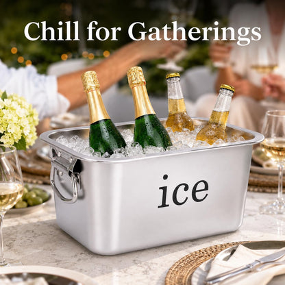 12L(12.7Qt) Ice Bucket for Freezer,Stainless Steel Ice Cube Bin with Handle,Large Capacity Ice Container Champagne Bucket Carry Drink Storage Cooler,Halloween Ice Buckets for Parties