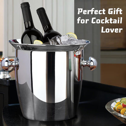 Ice Bucket, Large Ice Bucket for Parties, 5L Portable Stainless Steel Wine Buckets with Handle for Champagne, Beer, Cocktails, Indoor, Outdoor, Camping, Picnic(Silver)