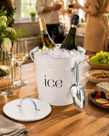 3 Qt White Galvanized Ice Bucket with Lid, Scoop and Handles, Insulated