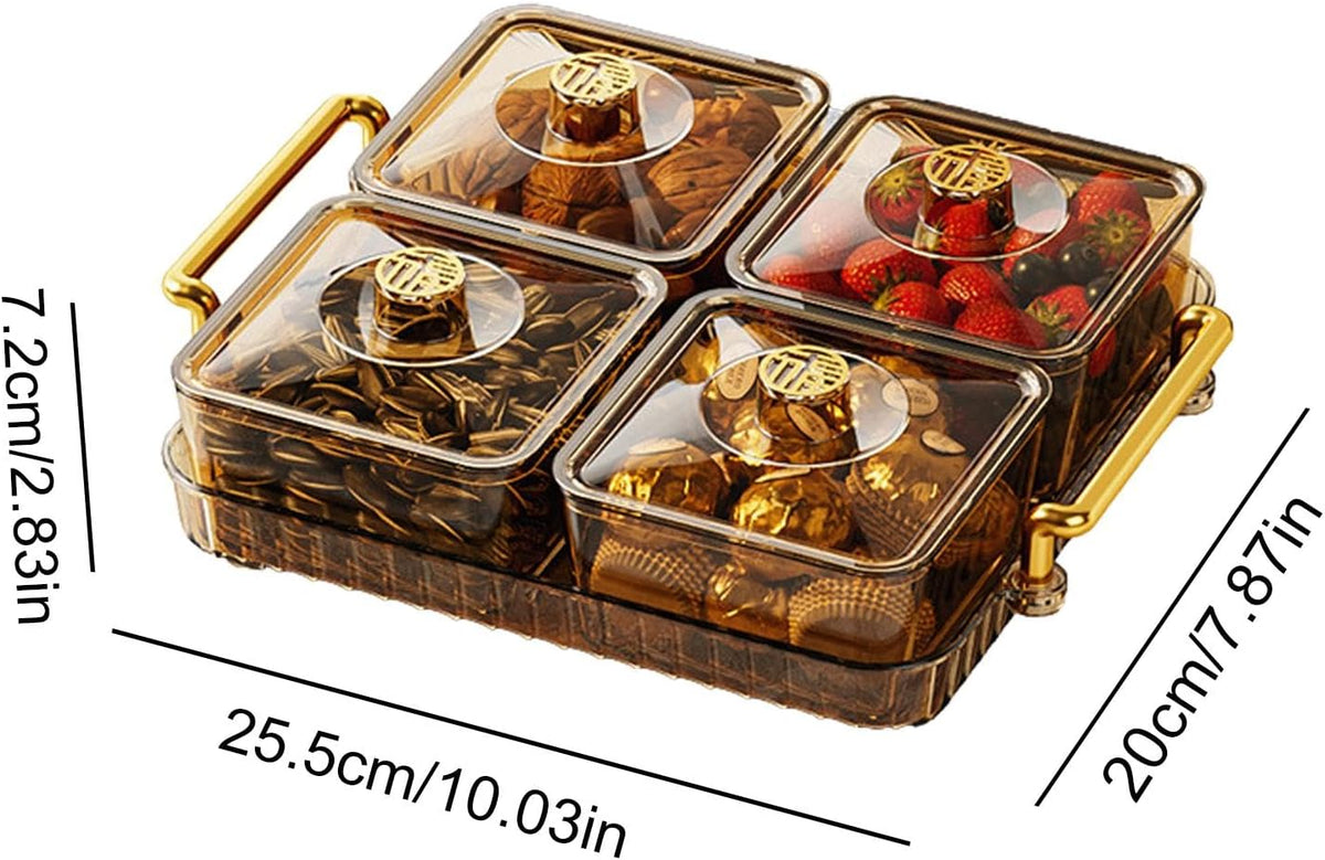 Divided Serving Tray with Lid and Handle, 4/6 Compartment Snackle Box Divided Snack Platter, Snack Serving Tray Organizer Food Storage Box for Dried Fruits Candy Nuts Snacks, Snack Container P-arty
