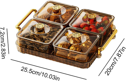 Divided Serving Tray with Lid and Handle, 4/6 Compartment Snackle Box Divided Snack Platter, Snack Serving Tray Organizer Food Storage Box for Dried Fruits Candy Nuts Snacks, Snack Container P-arty