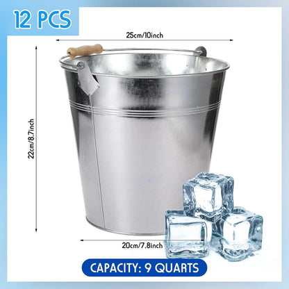 Didaey 12 Pcs Galvanized Metal Beer Buckets, Handle,Silver