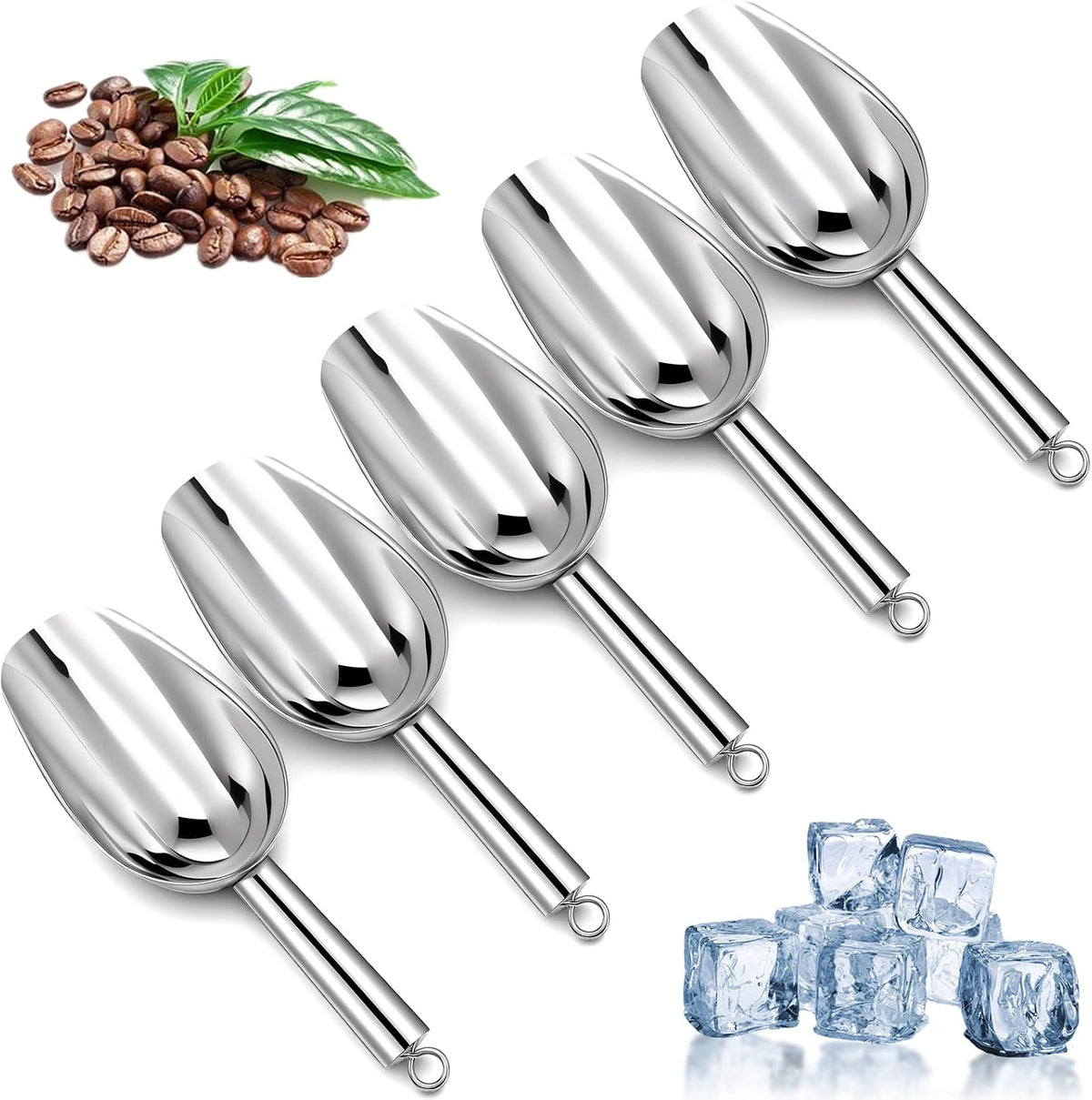 5 Pcs Stainless Steel Ice Scoop, Metal Ice Scoop for Freezer, Bar, Kitchen