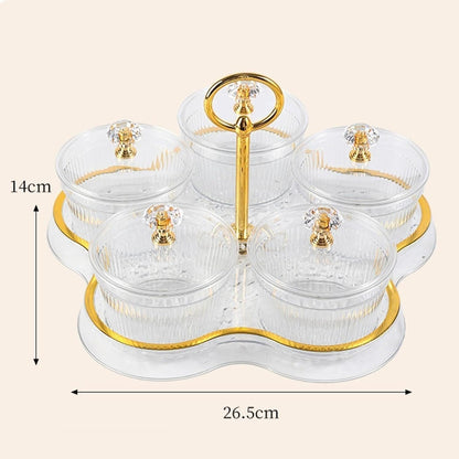 Dried Fruit Snack Serving Tray Divided Serving Dishes with Lid Dustproof, Multipurpose, Candy Nuts Dish for Wedding, Transparent 5 Grids