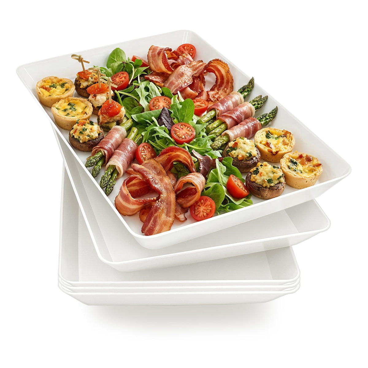 Serving Tray Platter, 4 Pack Food Tray for Veggie Fruit Snack Dessert Cookie Cheese, Food Trays for Party Supplies Display, Plastic Platters for Serving Food, Large White Trays, BPA Free
