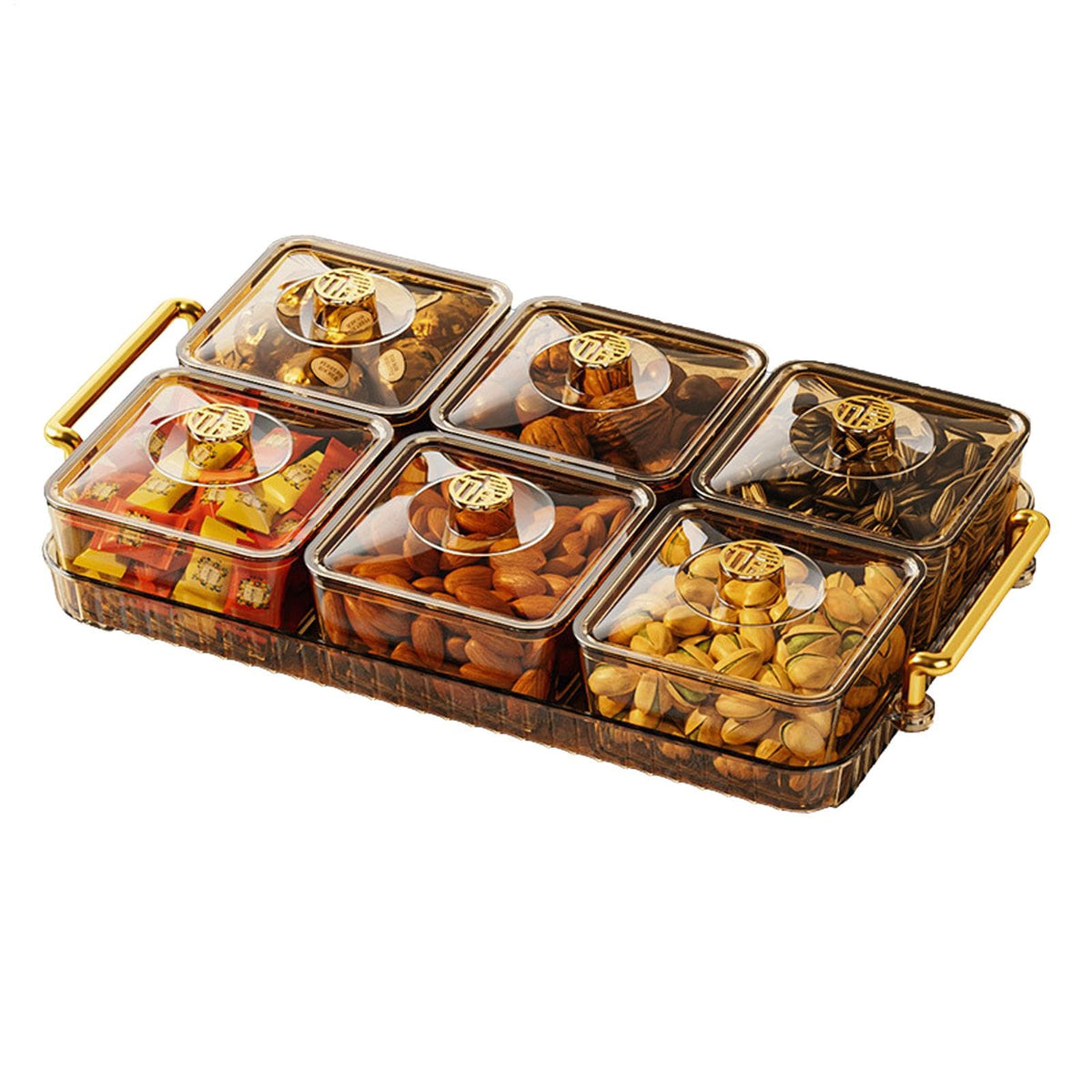 Divided Serving Tray with Lid and Handle, 4/6 Compartment Snackle Box Divided Snack Platter, Snack Serving Tray Organizer Food Storage Box for Dried Fruits Candy Nuts Snacks, Snack Container P-arty