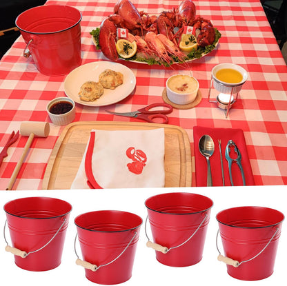 8 Pack 7 inch Red Metal Ice Bucket with Handles, 7 inch Red Serving Pail Ice Bucket, Galvanized Beer Buckets for Party, Home, Bar, and Outdoor Use
