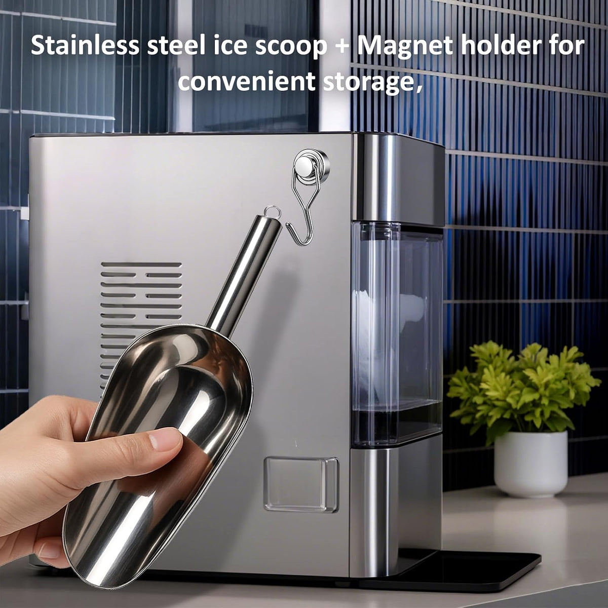 Juome 12oz Stainless Steel Ice Scoop for Freezer with Magnetic Holder