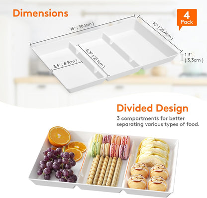 Lifewit Divided Serving Tray for Party, 4 Pack Plastic Food Serving Platter
