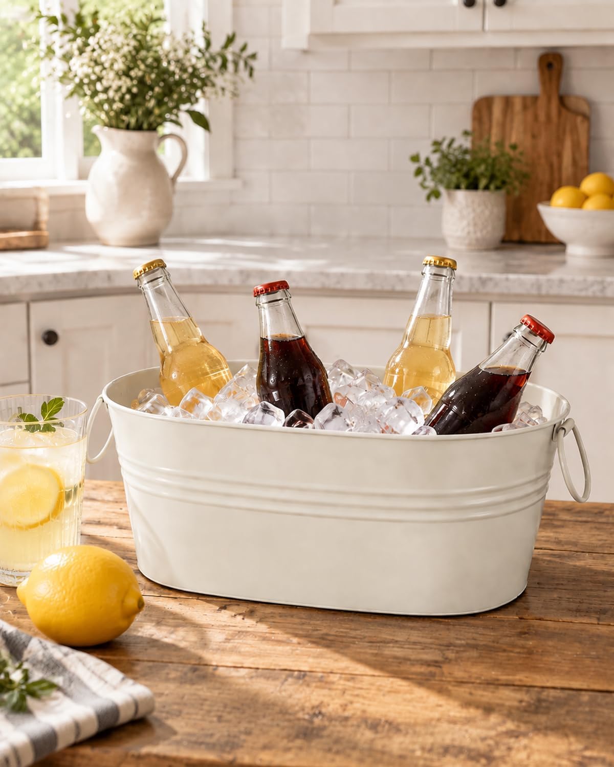 2 Pack 2.5 Gallon Galvanized Ice Buckets with Handles, White