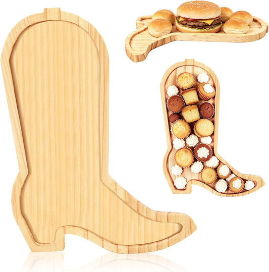 AWIZOM 2 Pcs Cowboy Boots Charcuterie Boards Wooden Serving Tray Platters