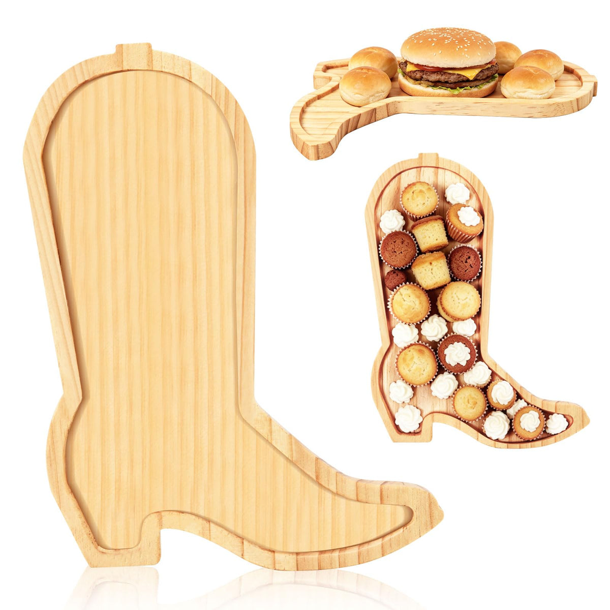AWIZOM 2 Pcs Cowboy Boots Charcuterie Boards Wooden Serving Tray Platters