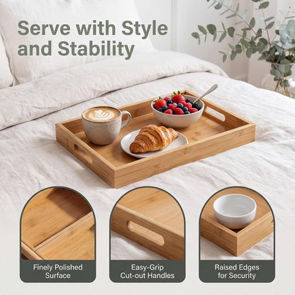 Natural Bamboo Serving Tray with Handles, Multi‑Compartmen tparty Food Tray