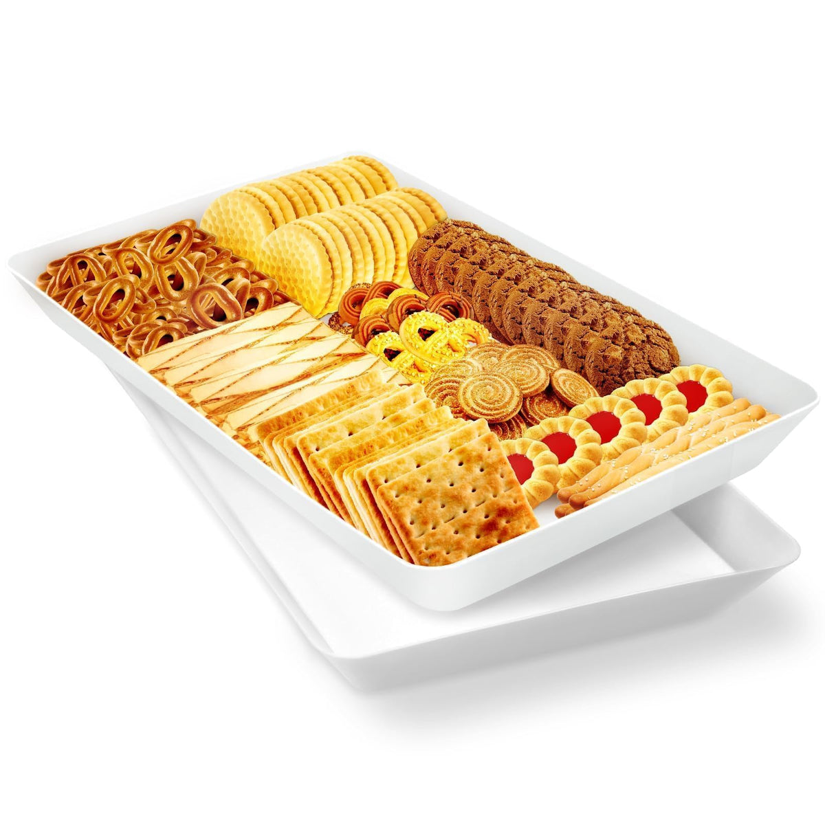 WOWBOX 4-Pack Reusable Plastic Serving Trays for Snacks, Fruit and Parties