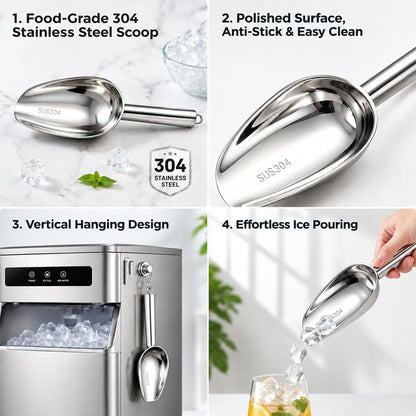 6Oz 304 Stainless Steel Ice Scoop for Freezer with Magnetic Hook
