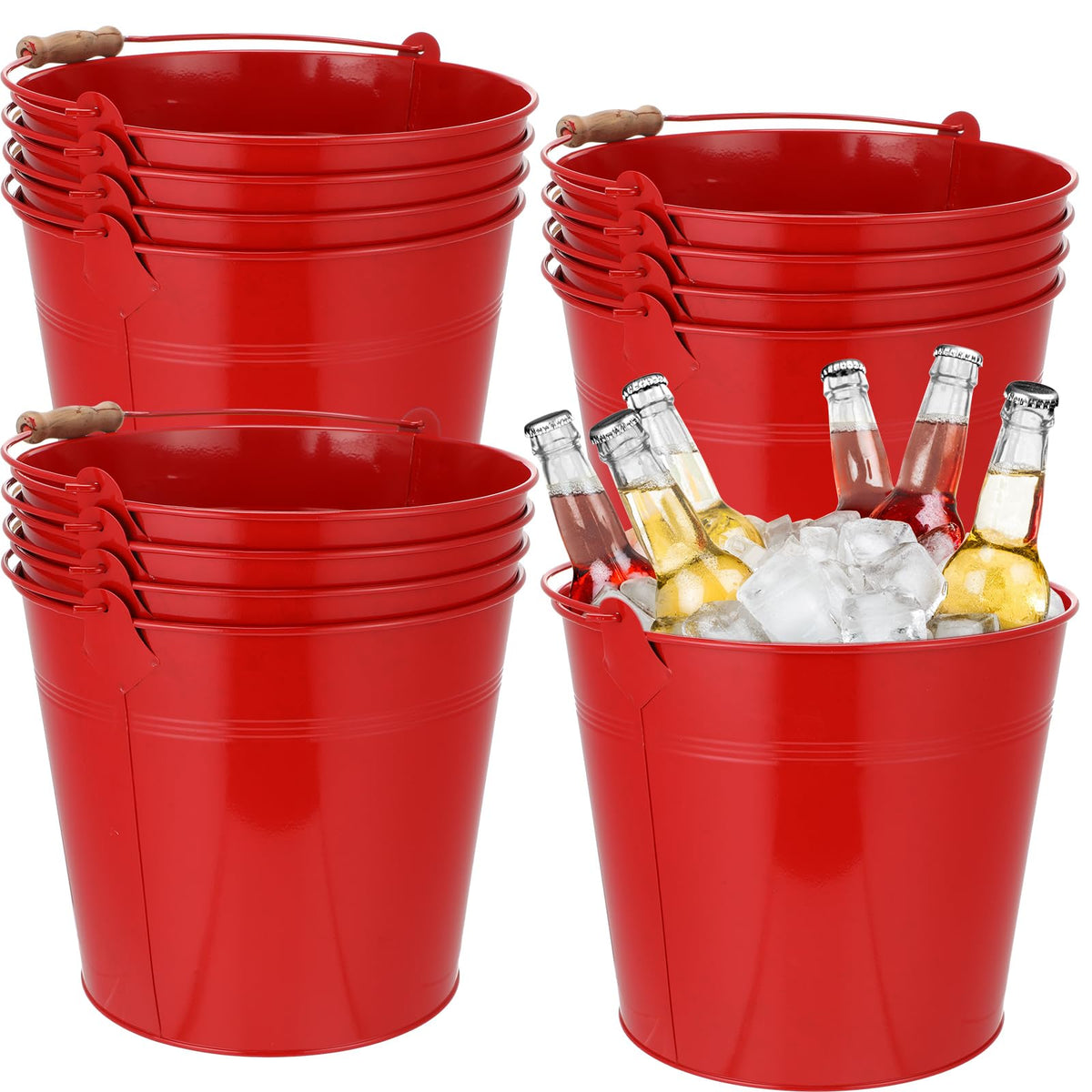 Didaey 12 Pcs Galvanized Metal Beer Buckets, Handle,Silver