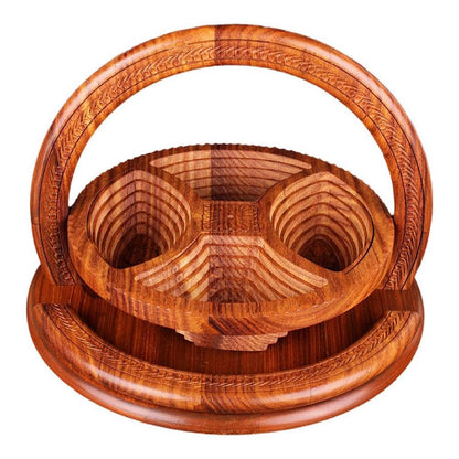 Handmade Wood Carving Fruit Plate, Wooden Folding Fruit Plate, Creative Foldable Dried Fruit Basket Collapsible Bread Nuts Baskets, Gift Basket Fruit Bowl, Triple Grid