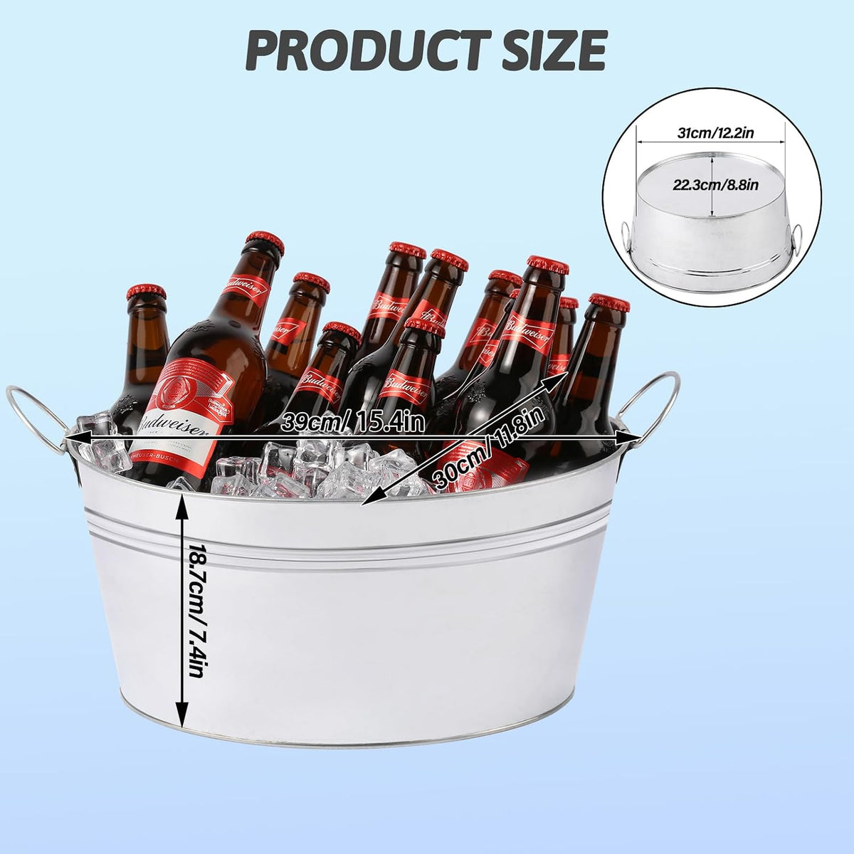 2pcs Galvanized Ice Buckets, 7.2 Gallon Large Galvanized Tub with Handles