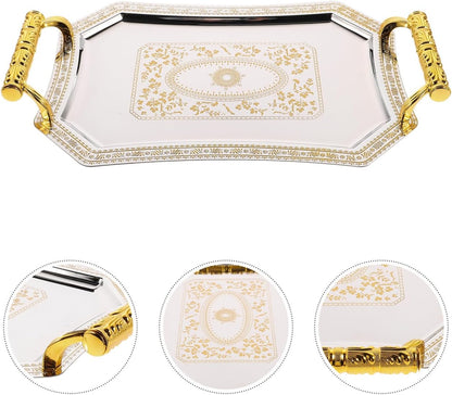 Amosfun Stainless Steel Serving Tray Golden 11.00X7.86X4.72in Modern