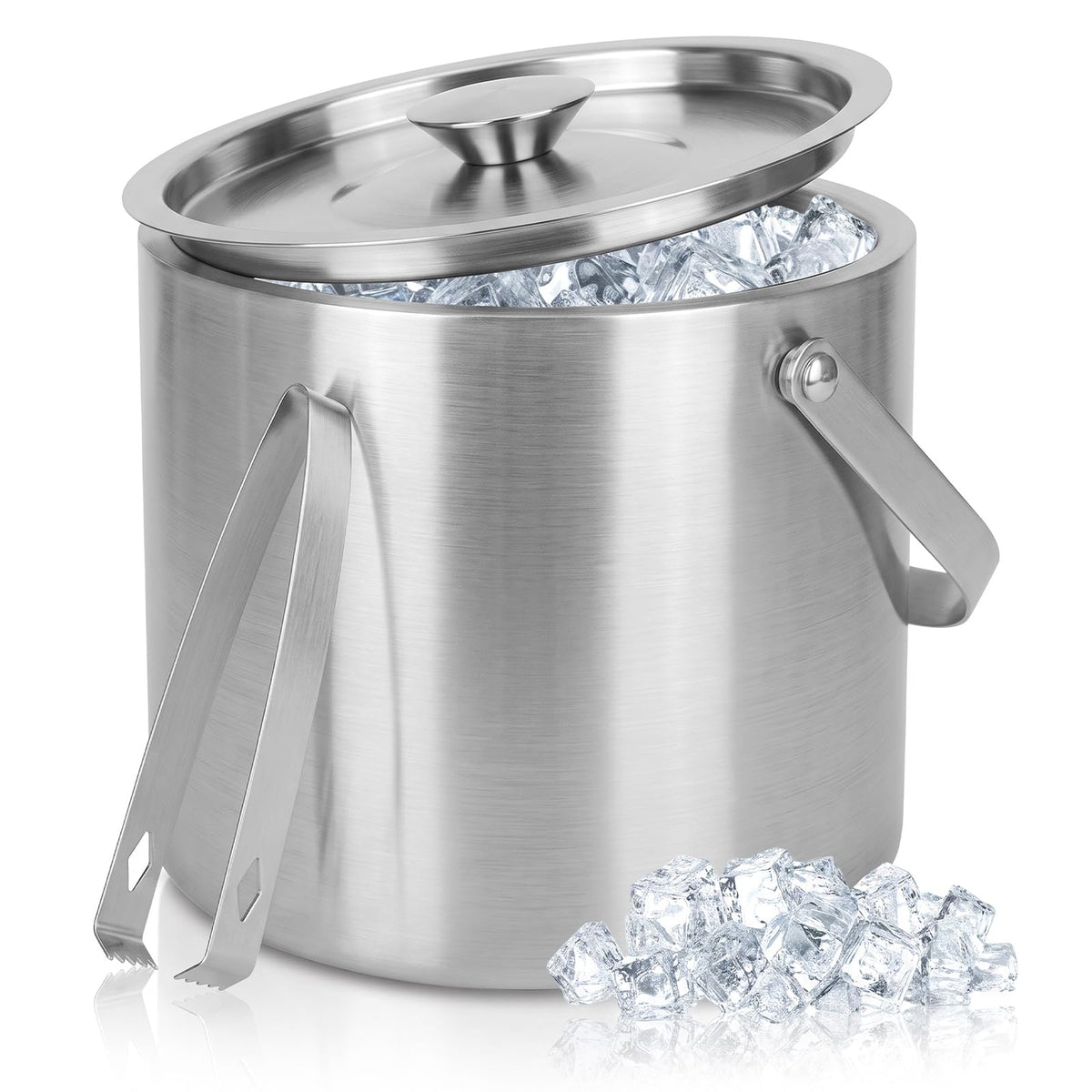 ChefBee 3L Double-Wall Stainless Steel Ice Bucket with Lid & Tongs
