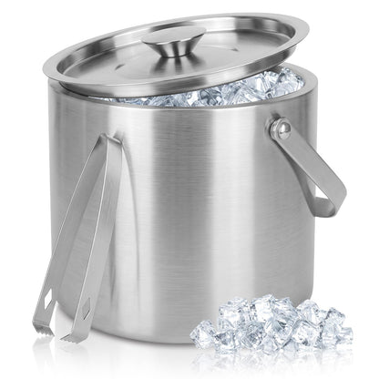 ChefBee 3L Double-Wall Stainless Steel Ice Bucket with Lid & Tongs