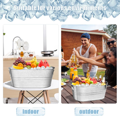 4 Pack Galvanized Tub Ice Bucket, 3 Gallon Large Metal Drink Buckets