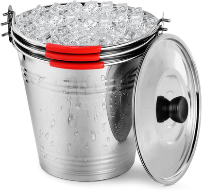 OBTANIM 3 Pack 6L Stainless Steel Metal Ice Buckets Champagne Drink Cooler Storage Ice Pails with Handle and Lid for Party Favors Organizing Home Parties Bar Cooling Supplies