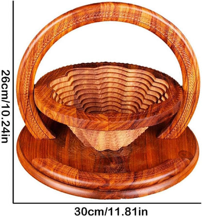 Handmade Wood Carving Fruit Plate, Wooden Folding Fruit Plate, Creative Foldable Dried Fruit Basket Collapsible Bread Nuts Baskets, Gift Basket Fruit Bowl, Triple Grid
