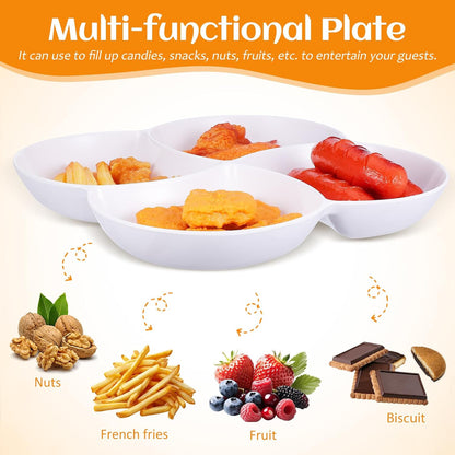 PRETYZOOM Multi-Grid Snack Plate White Fruit Tray Serving Tray for Dried Fruit Candy Nuts and Snacks Sectioned Serving Platter for Dining Table Party Entertaining 10.47 X 10.47 X 1.33 in