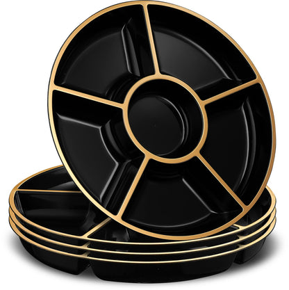 Plasticpro 6 Sectional Round Plastic Serving Tray/Platter (2, Black)