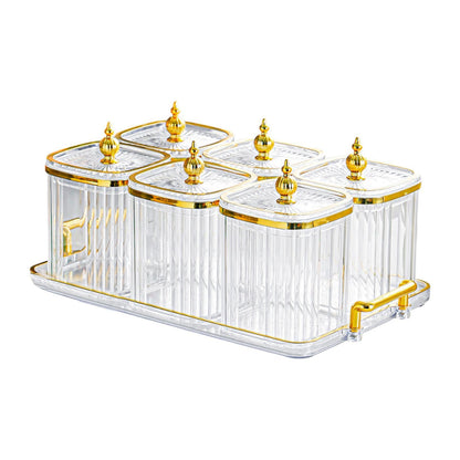 Dry Fruit Jars with Lid Set, Dustproof Multifunctional with Tray Snack Container,Sugar Jars for Dining Room Kitchen, Amber