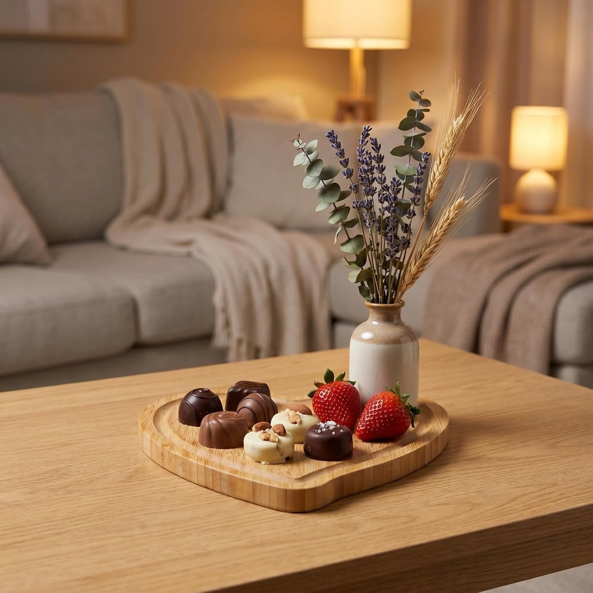 Cabilock Bamboo Serving Tray Heart Shaped 5 pack