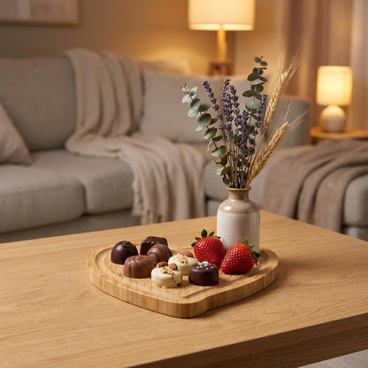 Cabilock Bamboo Serving Tray Heart Shaped 5 pack