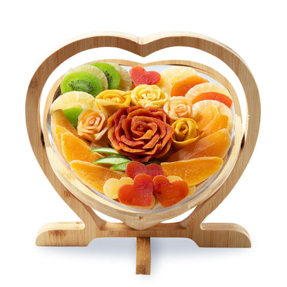 Dried Fruit Gift Basket- Heart Shaped Food Tray- Gourmet Assortment of Premium Tropical Fruits in Reusable Bamboo Heart Basket – Healthy Holiday Snack Gift for Love, Thank you, Corporate Gifting- Bonnie and Pop