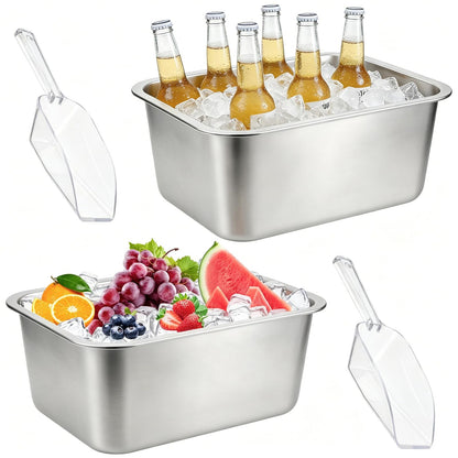 Strainless Steel Beverage Tub Ice Buckets for Parties Metal Beverage Tub Wine Bucket with Scoop Champagne Bucket for Parties Wine Beer Bottle Drinks Dishwasher Safe