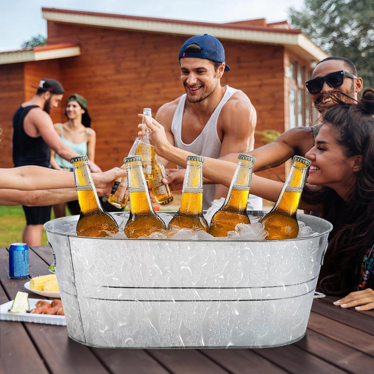 4 Pcs 4 Gallon Galvanized Tub, Silver