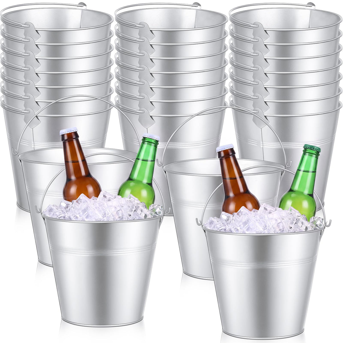 Didaey 12 Pcs Metal Beer Bucket Bulk Ice Bucket, 7.1 x 6.5 x 5.1, Black