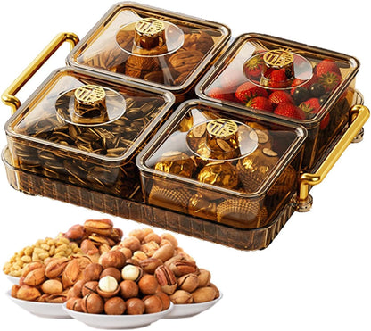 Divided Serving Tray with Lid and Handle, 4/6 Compartment Snackle Box Divided Snack Platter, Snack Serving Tray Organizer Food Storage Box for Dried Fruits Candy Nuts Snacks, Snack Container P-arty