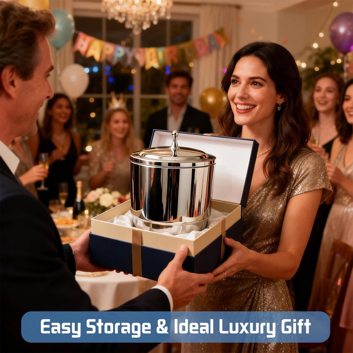 2L Double Wall 304 Stainless Steel Ice Bucket, Insulated Keep Ice Cold 8-10H For Wine Champagne